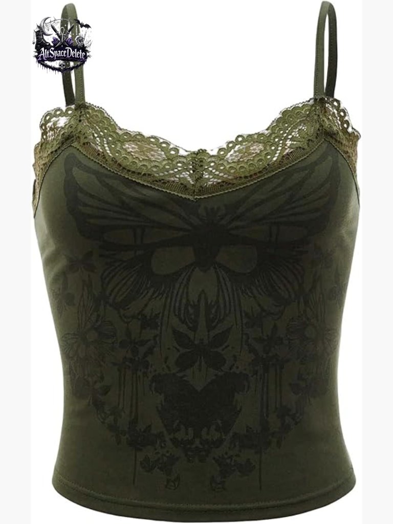 Y2k Gothic Lace Trim Crop Top Camisole Sleeveless Tank Clubwear